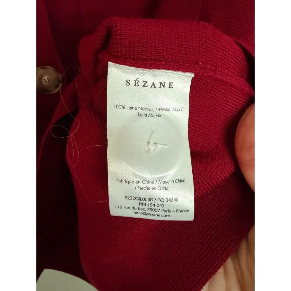 Sezane Betty Cardigan Womens Large Red Excellent 100% Merino Wool Button Front - Picture 4 of 6